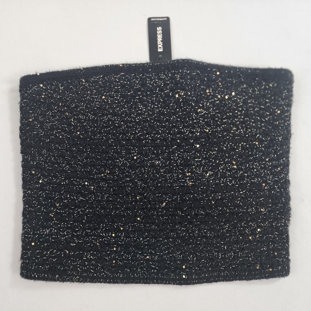 Express Womens XS Black Sequin Metallic Knit Tube Top 30765603 Strapless XS